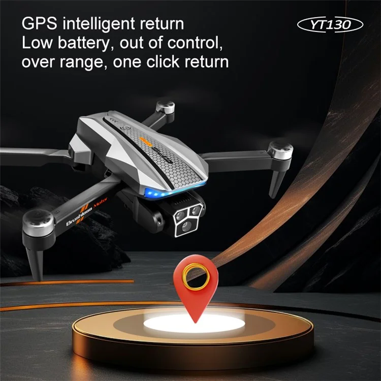 YT130 Drone GPS 4K FPV Three Camera Drones Optical Flow Obstacle Avoidance Drone Toys, 1 Battery - Black