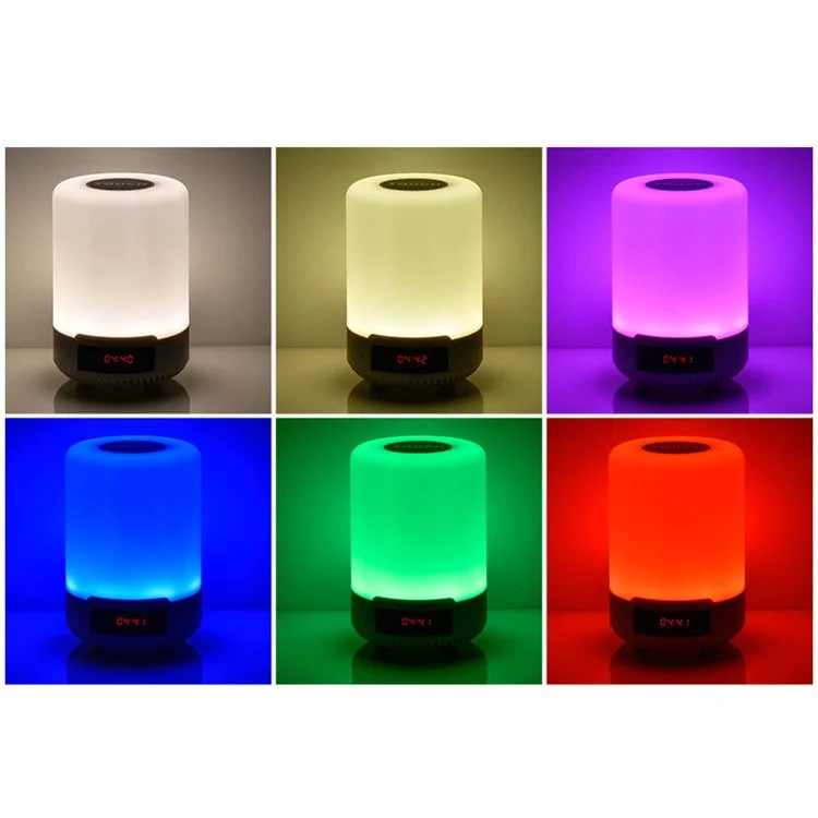 LED Night Light Bluetooth Speaker with Alarm Clock Touch Control Table Lamp - Black