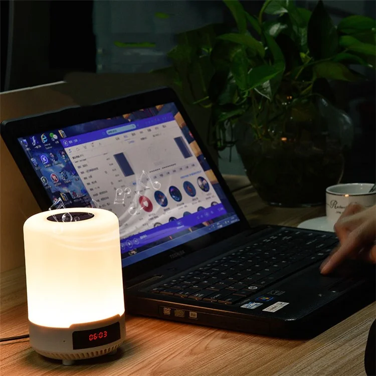 LED Night Light Bluetooth Speaker with Alarm Clock Touch Control Table Lamp - Black