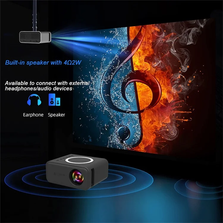 YT300 Mini Projector LED Smart TV Portable Home Theater Rich Interface Low Noise Internal Speaker - White / EU Plug