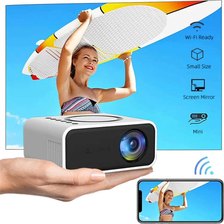 YT300 Mini Projector LED Smart TV Portable Home Theater Rich Interface Low Noise Internal Speaker - White / EU Plug