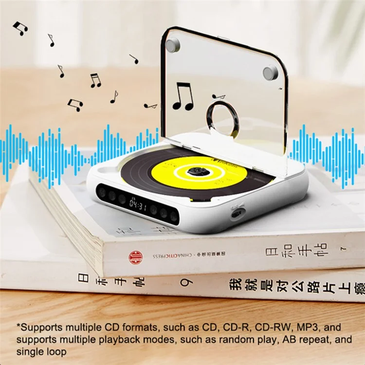 KC-918 CD Player with LCD Screen Portable Bluetooth Speaker Audio Repeater for Home Car - White