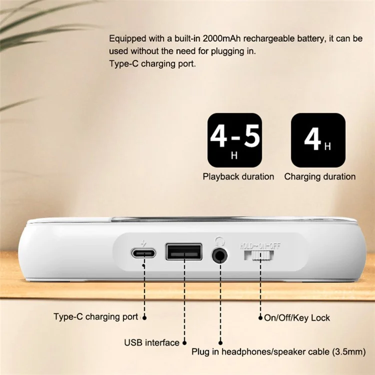 KC-918 CD Player with LCD Screen Portable Bluetooth Speaker Audio Repeater for Home Car - White