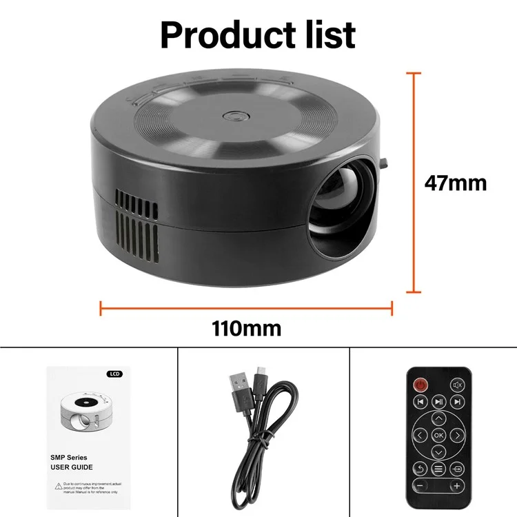 E60 Home Theater Mini USB Movie Projector with Wired Screen Mirroring for Smartphones