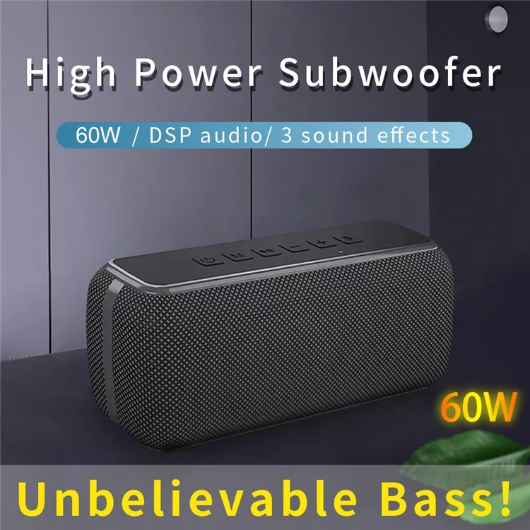 V7 Pro 60W Wireless Bluetooth 5.0 Bass Speaker Rechargeable Waterproof Subwoofer - Black