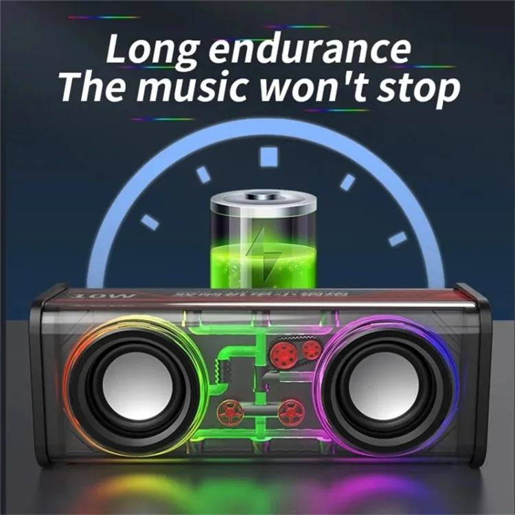 V8 Transparent Mecha Music Speaker Bluetooth 5.0 Wireless Subwoofer with RGB Light - Black