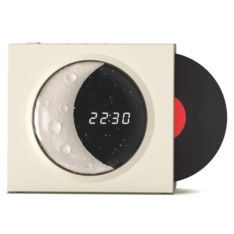 X09 Vinyle Plate Moon Style Alarm Clock Bluetooth Speaker Stereo Sound Wireless Subwoofer - White