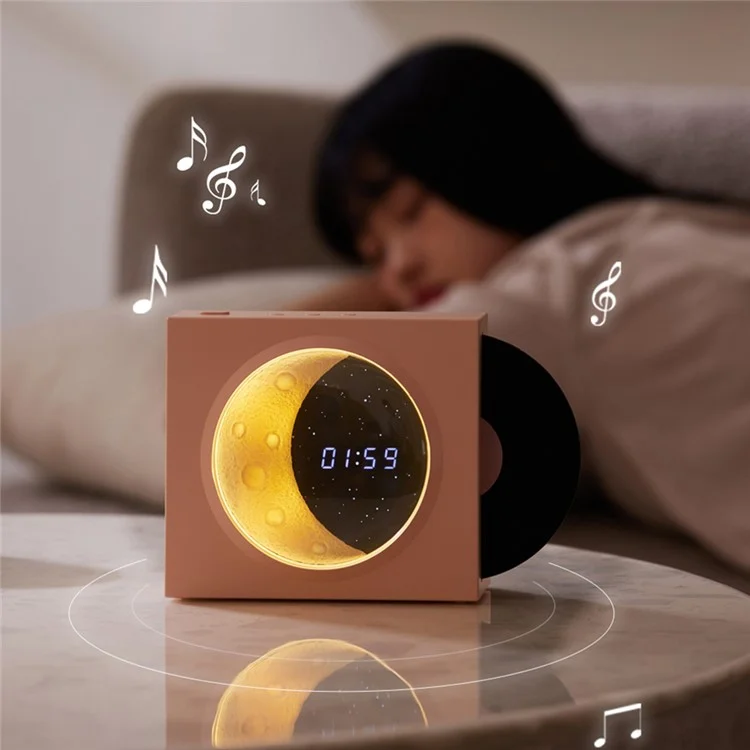 X09 Vinyle Plate Moon Style Alarm Clock Bluetooth Speaker Stereo Sound Wireless Subwoofer - White