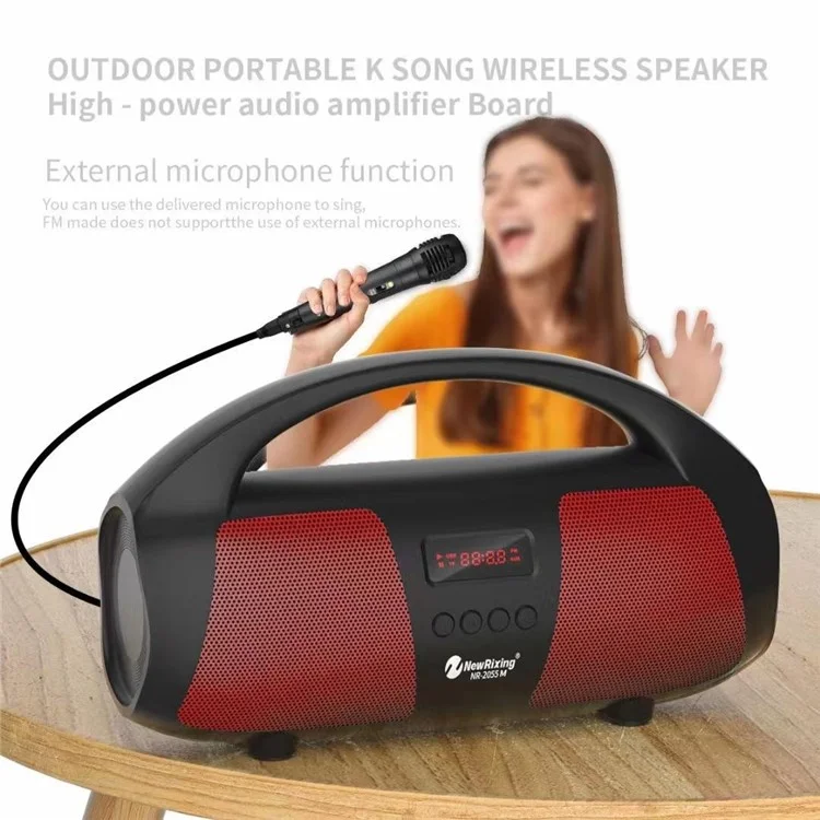 NEWRIXING NR2055 Portable TWS Bluetooth Speaker FM Radio Wireless Stereo Subwoofer with Microphone - Red