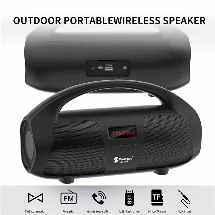 NEWRIXING NR2055 Portable TWS Bluetooth Speaker FM Radio Wireless Stereo Subwoofer with Microphone - Red