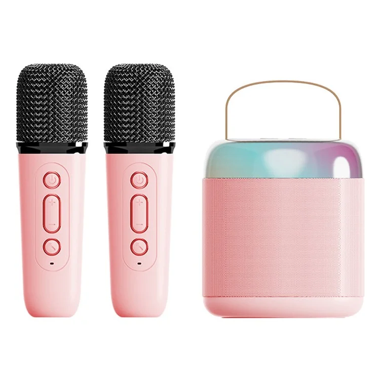 Y2 Colorful Light Mini Karaoke Machine Portable Bluetooth Speaker with 2 Wireless Microphones - Pink