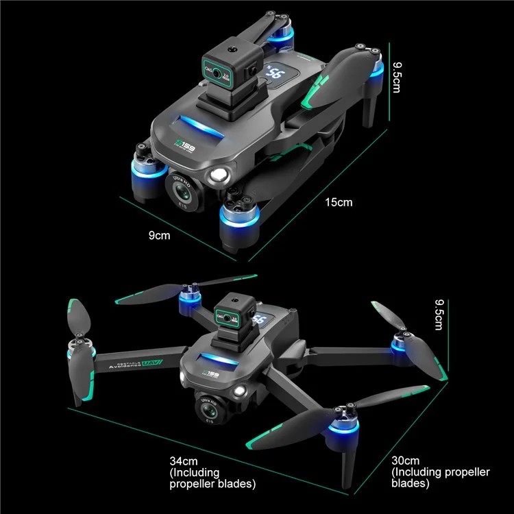 S159 HD Aerial Photography RC Drone GPS Positioning Obstacle Avoidance Quadcopter, 2 Batteries - Black