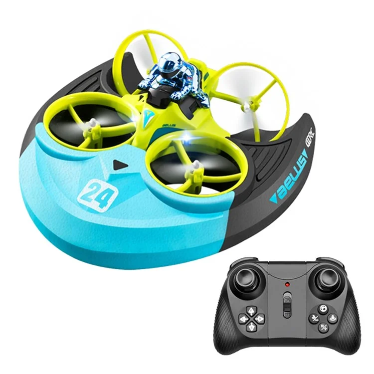 V24 Four-axis RC Aircraft Three-in-one Sea Land and Air RC Boat 360-degree Tumbling Remote Control Educational Toys with Two Batteries - Green