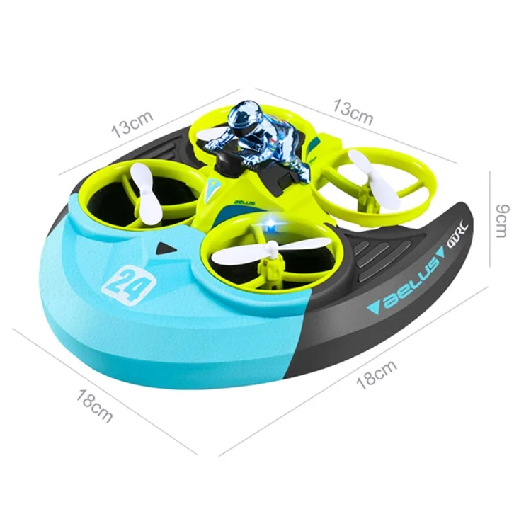 V24 Four-axis RC Aircraft Three-in-one Sea Land and Air RC Boat 360-degree Tumbling Remote Control Educational Toys with Two Batteries - Green