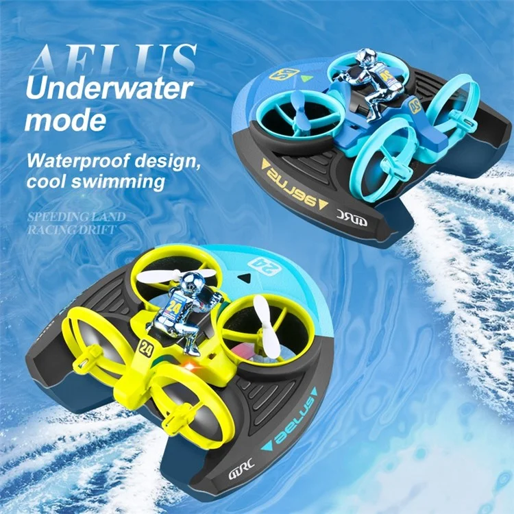 V24 Four-axis RC Aircraft Three-in-one Sea Land and Air RC Boat 360-degree Tumbling Remote Control Educational Toys with Two Batteries - Green