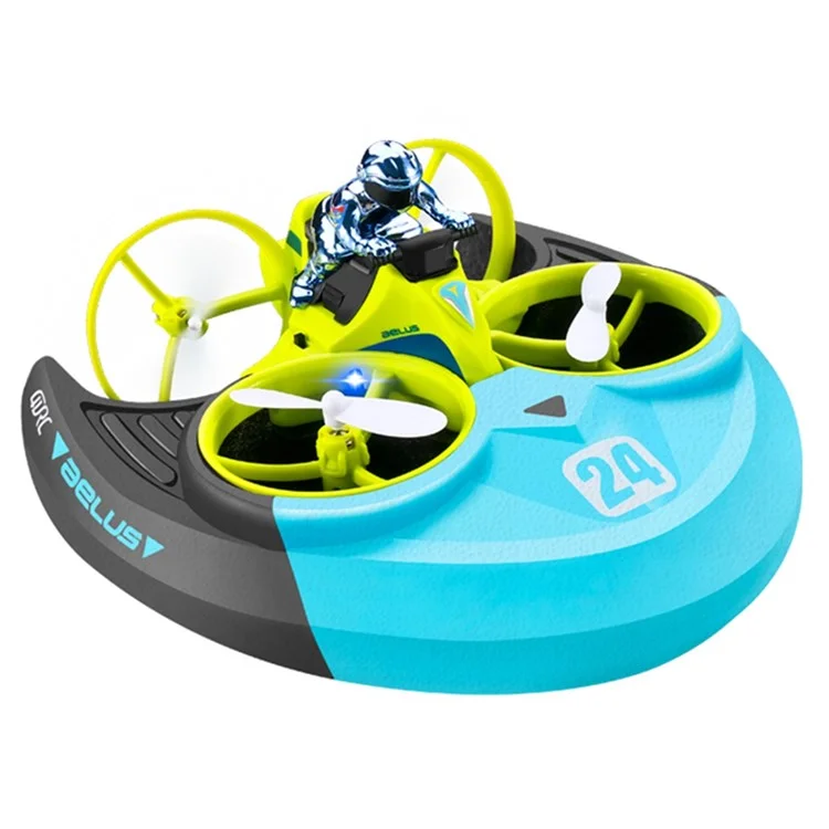 V24 Four-axis RC Aircraft Three-in-one Sea Land and Air RC Boat 360-degree Tumbling Remote Control Educational Toys with Two Batteries - Green