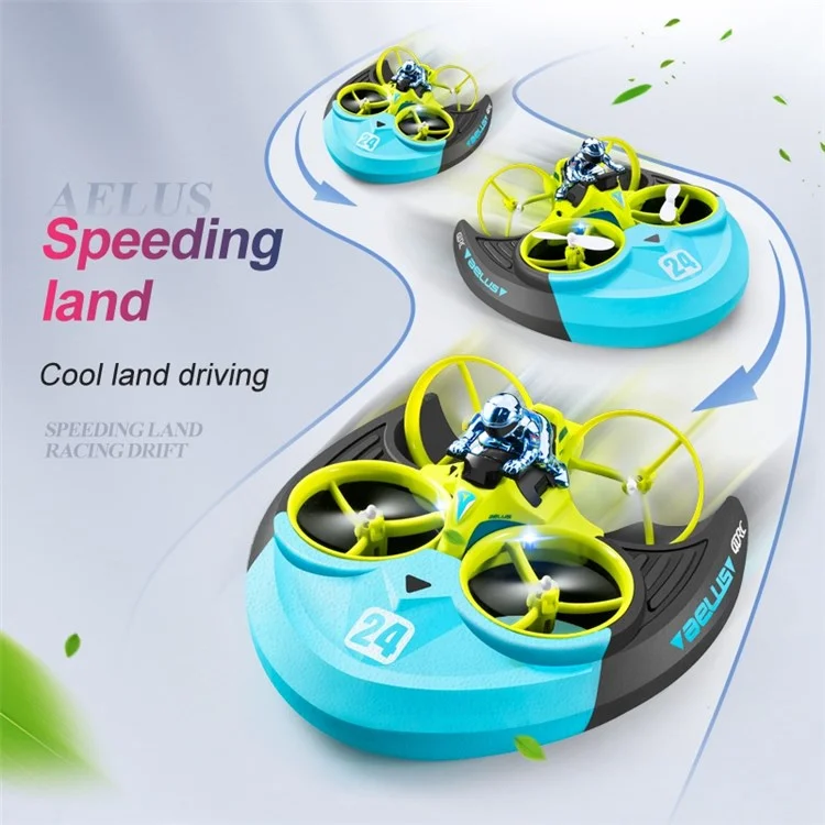 V24 Three-in-one Sea Land and Air Four-axis RC Aircraft RC Ship Speed Boat High-speed Remote Control Car Children's Toys with One Battery - Green