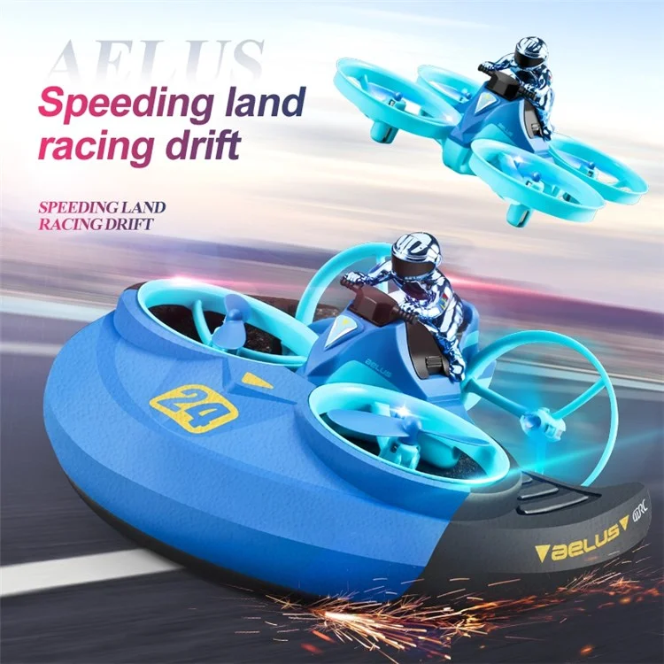 V24 Three-in-one Sea Land and Air Four-axis RC Aircraft RC Ship Speed Boat High-speed Remote Control Car Children's Toys with One Battery - Green