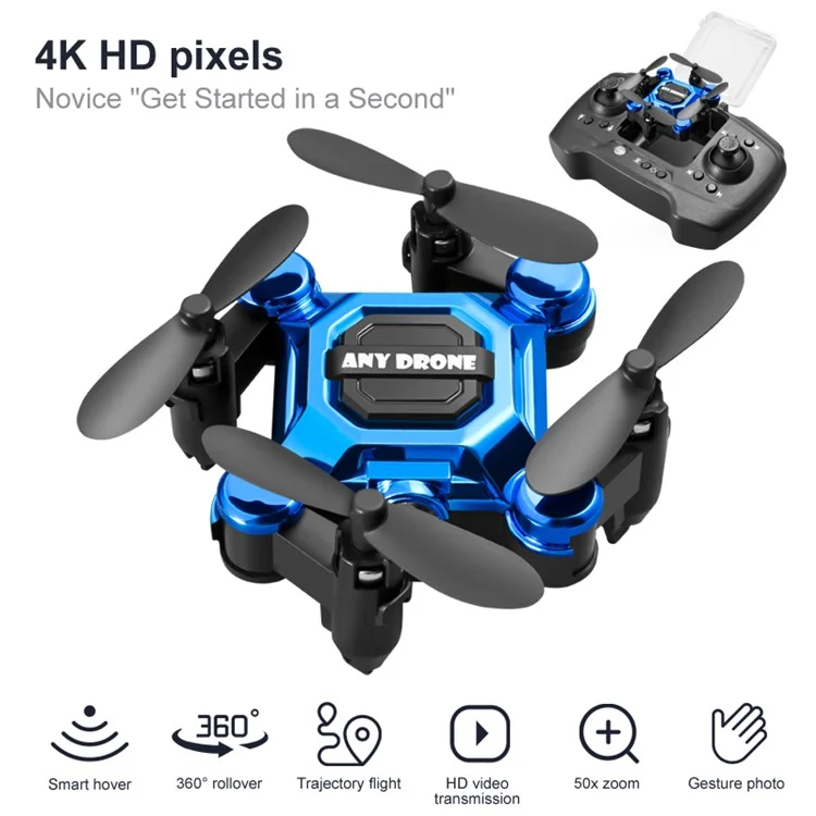 ANY DRONE K04 Folding Mini Aircraft Aerial Photography 4K HD Drone Portable 2.4GHz WiFi RC Airplane Toy with 120-Degree Wide-Angle Lens - Blue