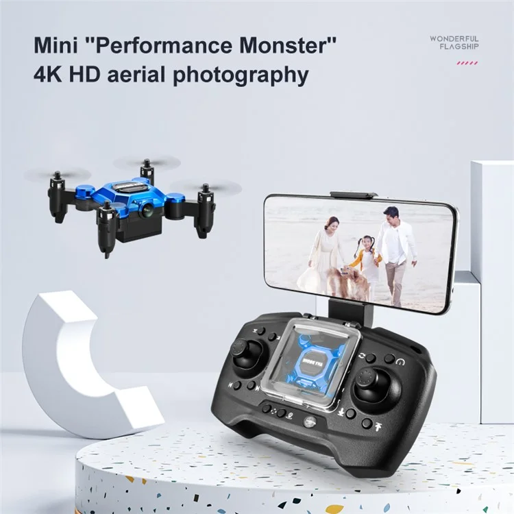 ANY DRONE K04 Folding Mini Aircraft Aerial Photography 4K HD Drone Portable 2.4GHz WiFi RC Airplane Toy with 120-Degree Wide-Angle Lens - Blue