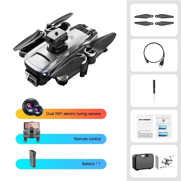 S99 MAX 8K Folding Optical Flow RC Drone Brushless 4-Way Obstacle Avoidance 480P Camera Quadcopter Aircrafts with 1 Battery - Dark Grey