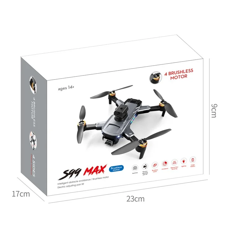 S99 MAX 8K Folding Optical Flow RC Drone Brushless 4-Way Obstacle Avoidance 480P Camera Quadcopter Aircrafts with 1 Battery - Dark Grey