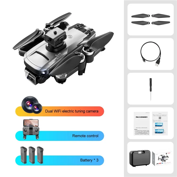 S99 MAX 480P Brushless Mini Drone 8K 4-Way Obstacle Avoidance Optical Flow Foldable RC Quadcopter with 3 Batteries - Dark Grey