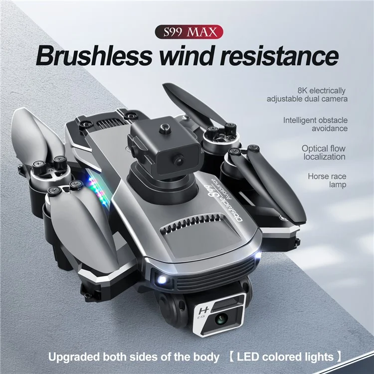 S99 MAX 480P Brushless Mini Drone 8K 4-Way Obstacle Avoidance Optical Flow Foldable RC Quadcopter with 3 Batteries - Dark Grey