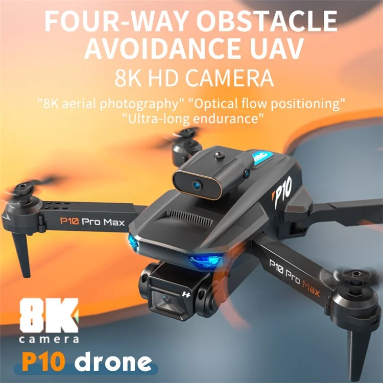 P10 HD FPV Drone Obstacle Avoidance Folding RC Quadcopter (Optical Flow Positioning + ESC 2 Lens + Storage Bag + 1 Battery) - Black