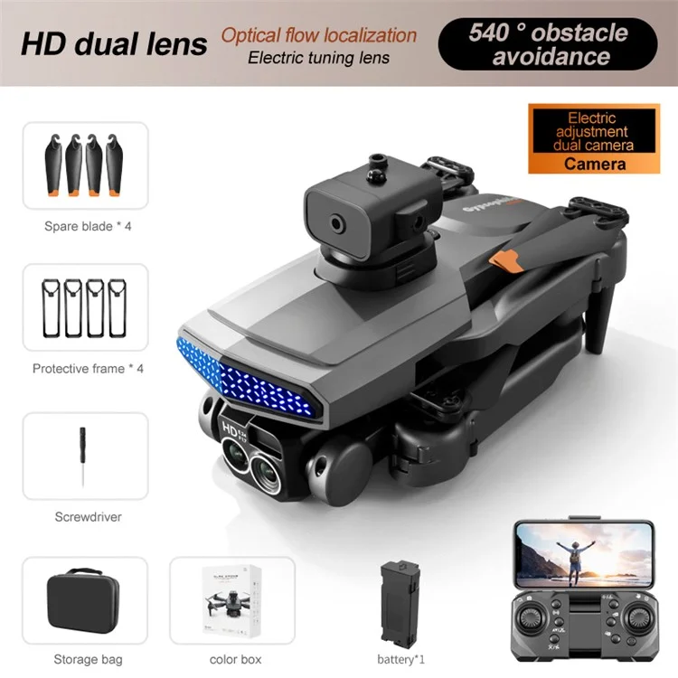 DLRC D6 AIR Folding Drone 5-way Obstacle Avoidance Dual Camera RC Quadcopter (Optical Flow Positioning+ESC+1 Battery) - Black