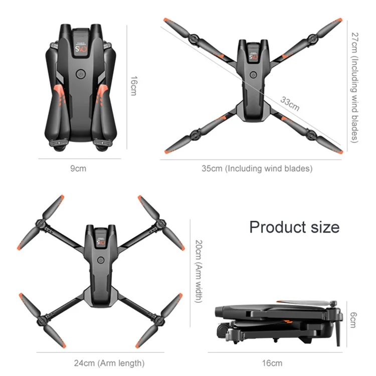 PJC RG500MAX Dual Camera Quadcopter Drone with Optical Flow Positioning Three-sided Obstacle Avoidance, 1 Battery - Black