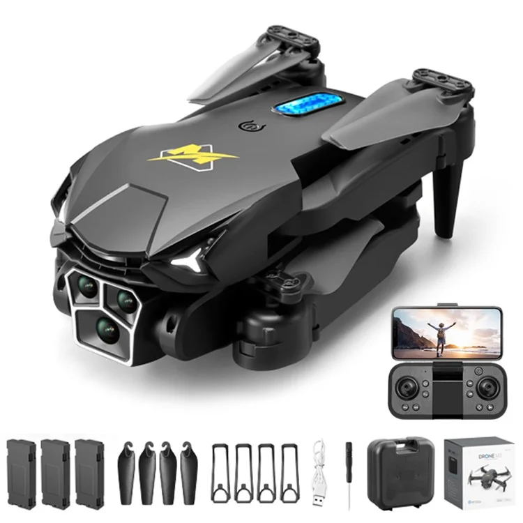 M3 Triple-Lens Camera Drone Remote Control Optical Flow RC Aircraft Quadcopter with 3 Batteries - Black