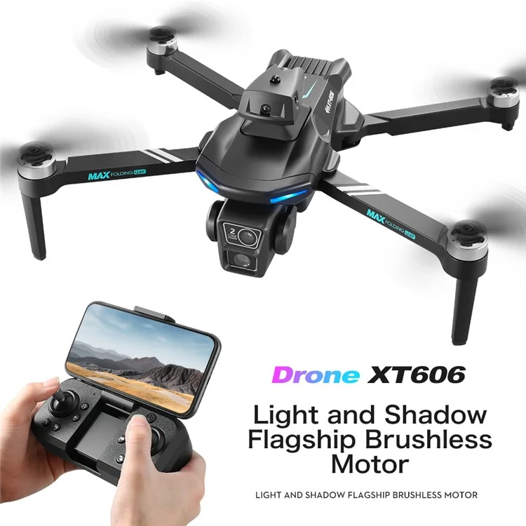 XT606 720P Camera 2.4G WiFi FPV Dual Axis Gimbal Brushless Foldable RC Drone, with 1 Battery