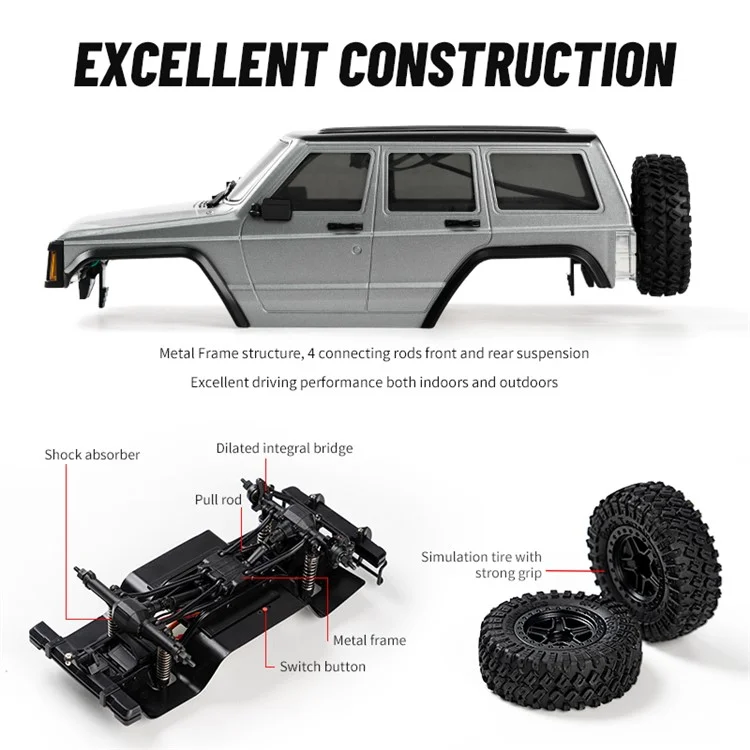 C8809 Simulation High Chassis Off-Road Climbing Car 4WD Shock-Absorbing Remote Control Car Toy, 1 Battery - Green