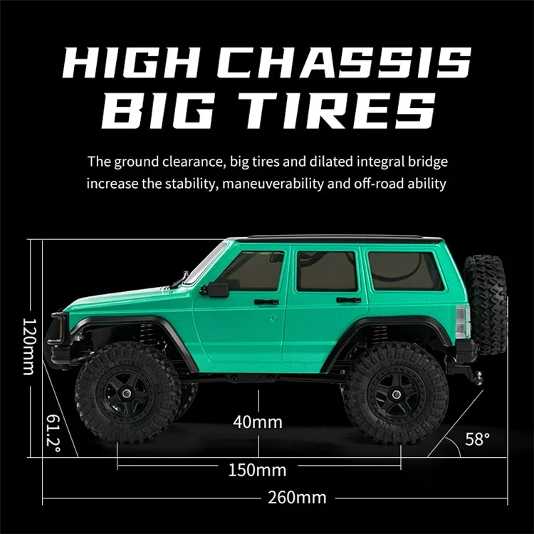 C8809 Simulation High Chassis Off-Road Climbing Car 4WD Shock-Absorbing Remote Control Car Toy, 1 Battery - Green