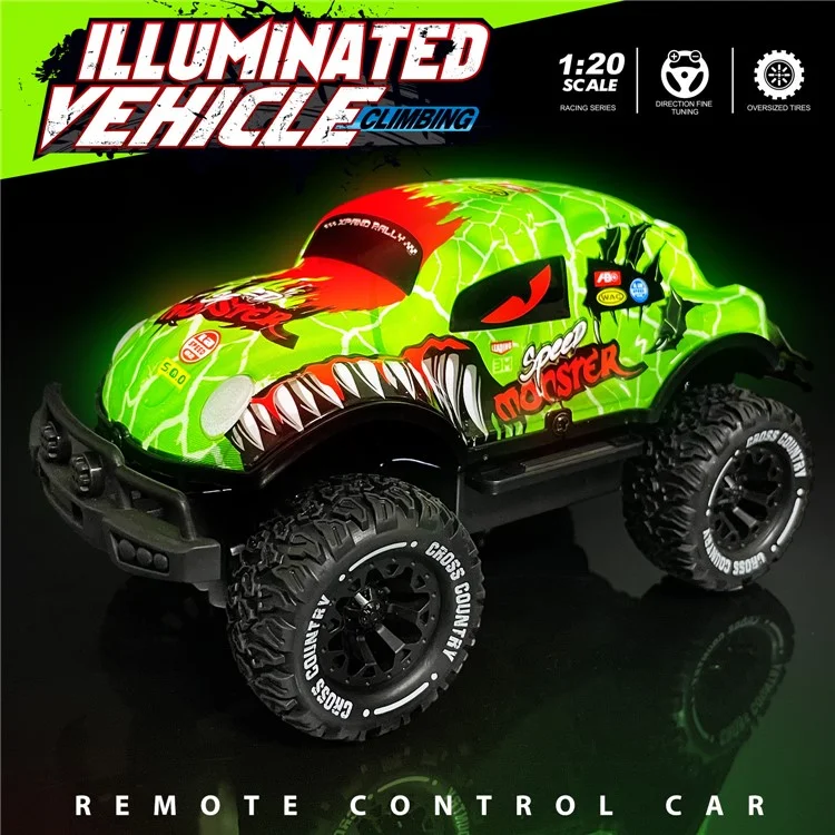 UJ99-Y200 1 / 20 2WD Remote Control Car Toy Cartoon Design Non-Slip Wheels Cool Light RC Car - Green