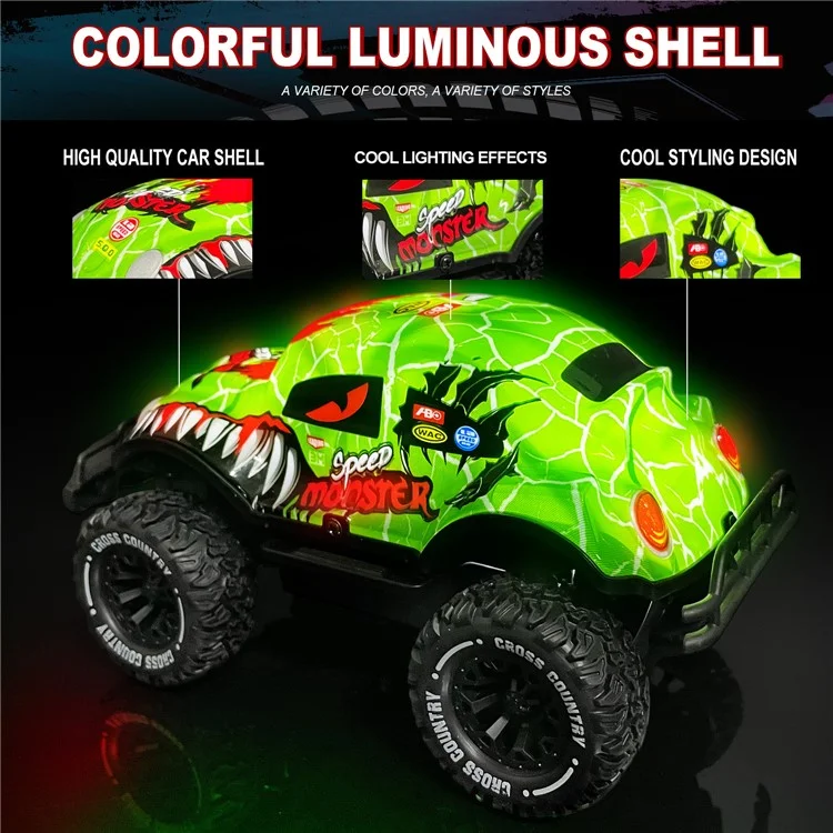 UJ99-Y200 1 / 20 2WD Remote Control Car Toy Cartoon Design Non-Slip Wheels Cool Light RC Car - Green