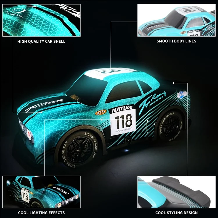 Q242 1 / 24 2WD RC Racing Car Cool Light Remote Control Car Children Toy - Cyan