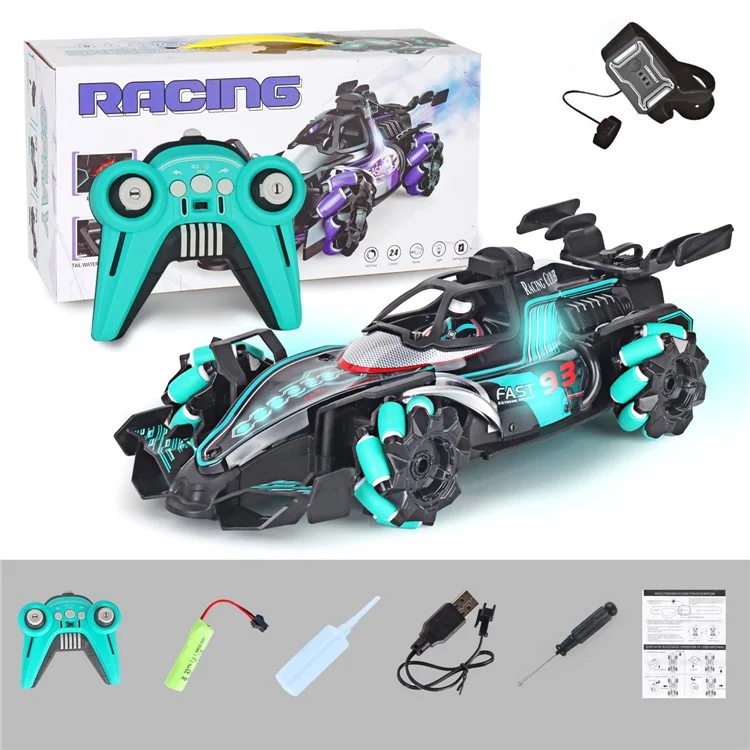 HD3377 1 / 14 RC Racing Car Toy Light Music Mist Spray Remote Control Car, Remote Controller + Gesture Sensing Controller - Green