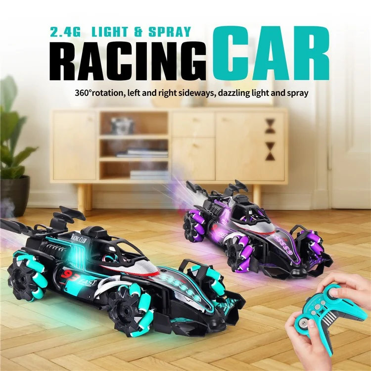 HD3377 1 / 14 RC Racing Car Toy Light Music Mist Spray Remote Control Car, Remote Controller + Gesture Sensing Controller - Green