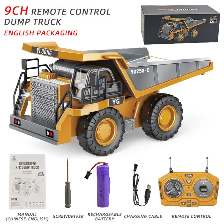 BC1043 1/24 Alloy Dump Truck 9-Channel 2.4G RC Construction Vehicle Truck Toys for Children