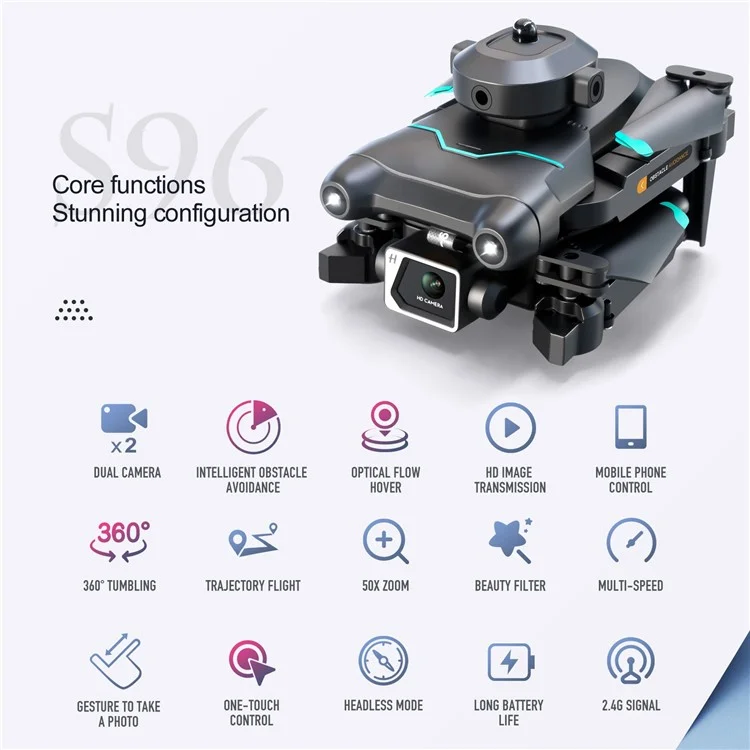 S96 Single Cameras RC Drone Smart Hover Obstacle Avoidance Optical Flow Positioning Folding Remote Control Flying Quadcopter