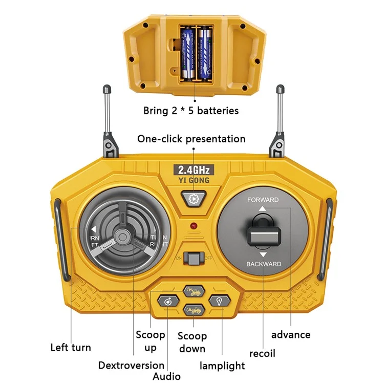 BC1057 Children 2.4G Bulldozer Kids Alloy RC Engineering Vehicle Toys with Remote Control