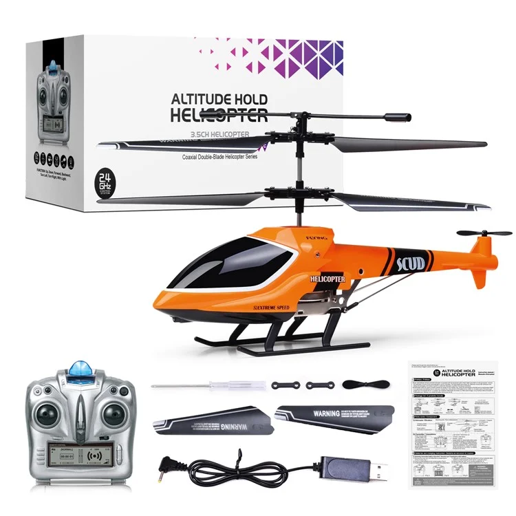 2.4G Remote Control LED Light Airplane Electric Helicopter Altitude Hold Aircraft Model Kids Toy - Orange